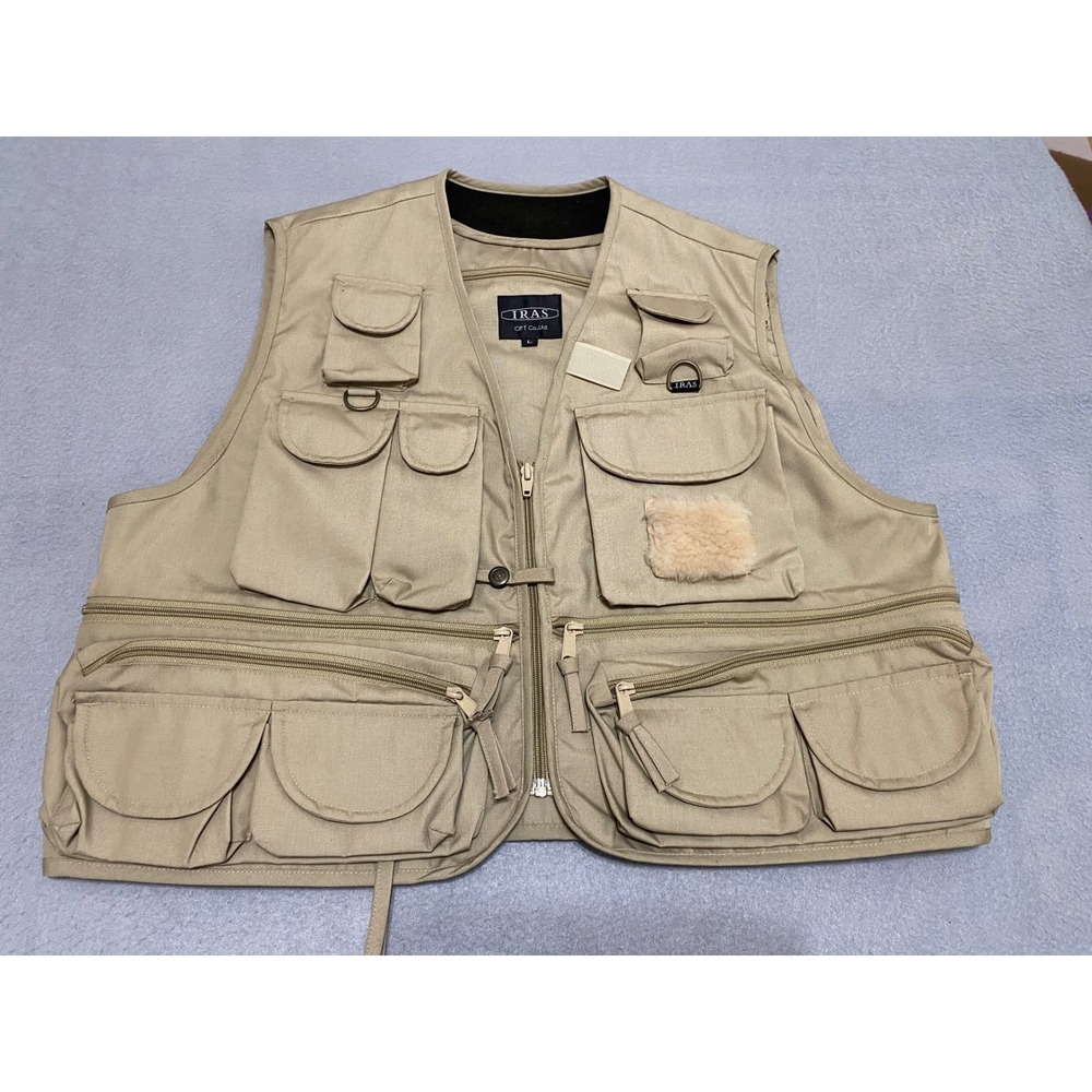 IRAS OFT Co Ltd Mens Tan Khaki Multi Pocket Fishing Utility Vest Size L